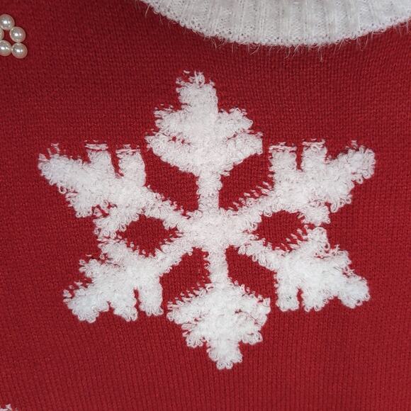33 Degrees Ugly Christmas Sweater Womens Size XXL Red White Snowflakes NEW NWT - Picture 6 of 15